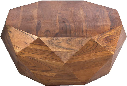 Diamond Shape Acacia Wood Coffee Table with Smooth Top, Dark Brown