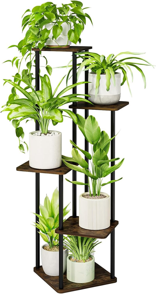 5 Tier 5 Potted Plant Stand Indoor, Tall Metal Plant Shelf for Multiple Plants, Corner Black Flower Pots Shelf for Patio Garden Balcony Living Room Bedroom